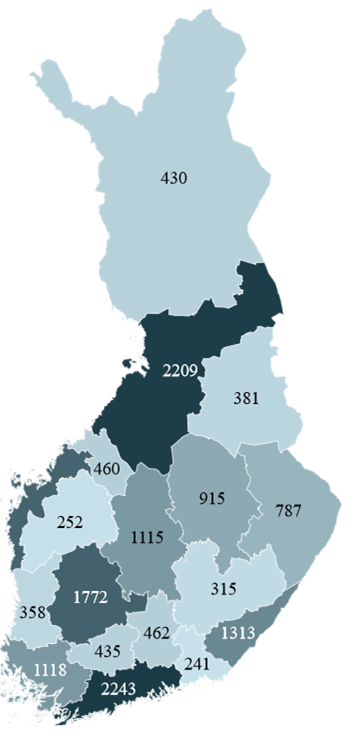 Suomen kartta kuvaa t&k-menoja maakunnittain, Etelä-Pohjanmaalla  t&k-menojen kokonaismäärä oli 48,1 miljoonaa euroa vuonna 2022.