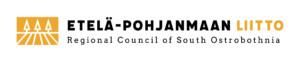 Etelä-Pohjanmaan liiton logo, jossa teksti Etelä-Pohjanmaan liitto, The Regional Council of South Ostrobothnia sekä kuva peltoaukeasta.