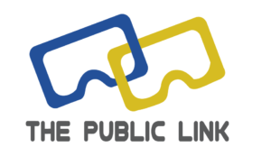 Logo. An image in which two drawn rectangles link each other in blue and yellow.Text The Public Link