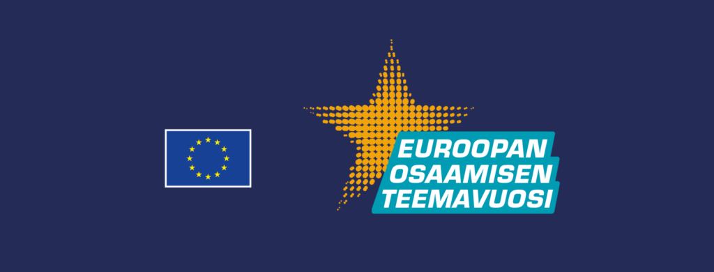 Euroopan osaamisen teemavuoden logossa on keltainen tähti.