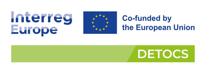 Logo, jossa tekstit Interreg Europe, Co-funden by the European Union, DETOCS.