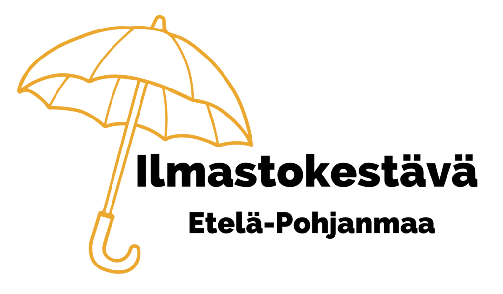 Ilmastokestävä Etelä-Pohjanmaa -logo, jossa tekstin lisäksi sateenvarjo.