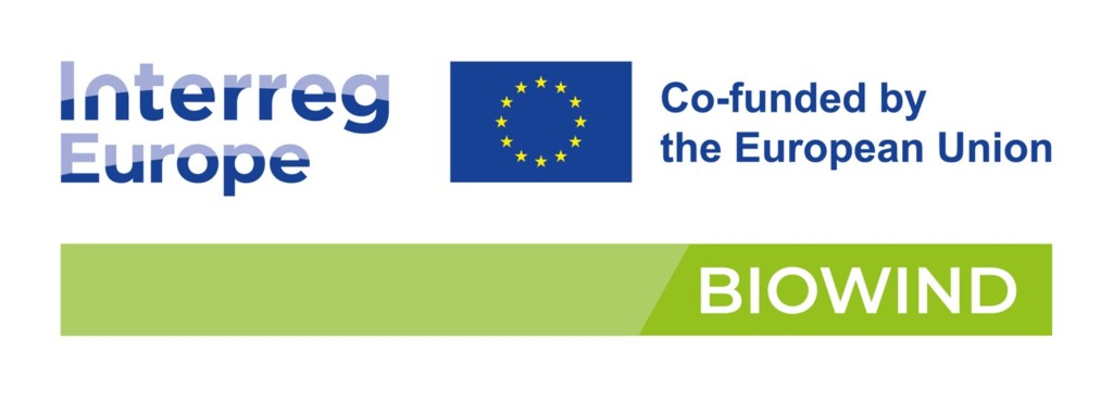 BIOWIND-hankkeen logo, jossa teksti Interreg Europe ja CO-funded by European Union.