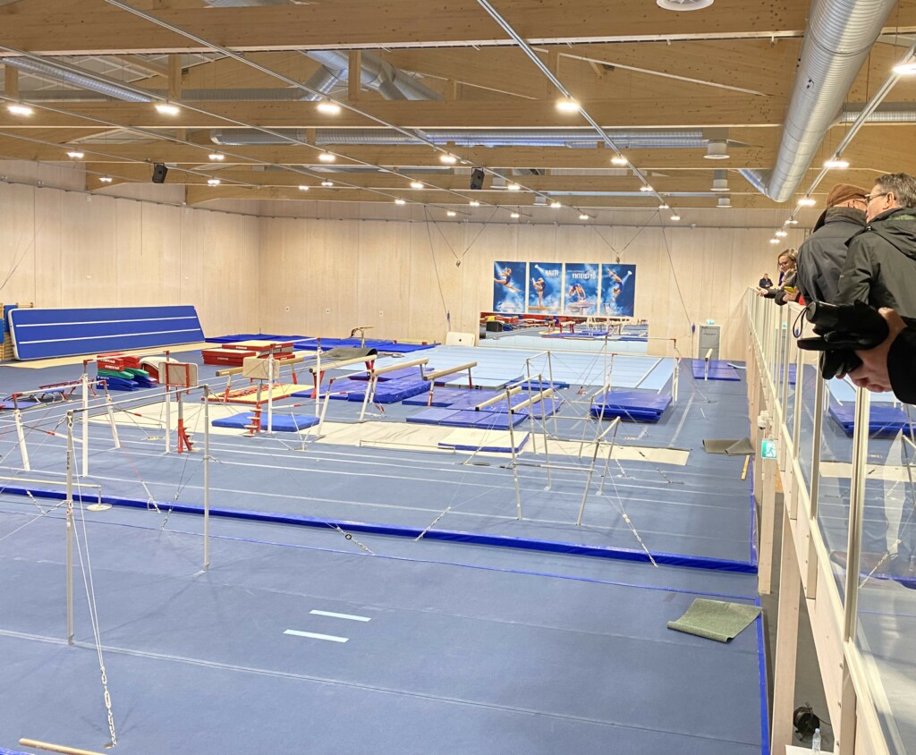 Gymnastics hall made from cross laminated timber.