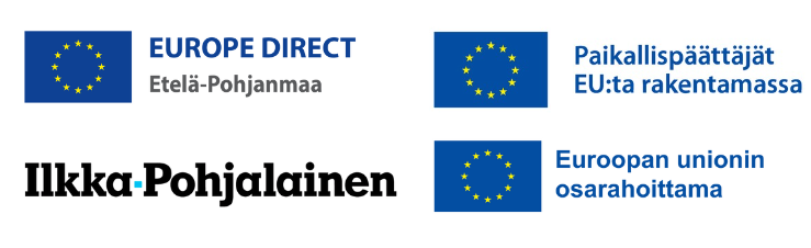 Neljä yhteistyötahon logoa: Europe Direct, Paikallispäättäjät EU:ta rakentamassa, Euroopan unionin osarahoittama ja Ilkka-Pohjalainen.