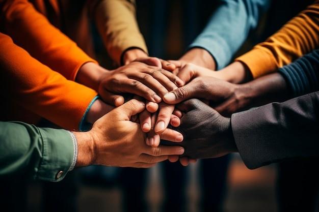 Yhteenliittyneitä käsipareja. Pairs of joined hands.