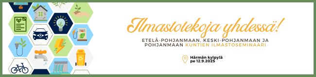 Banneri, jossa teksti "Ilmastotekoja yhdessä, Härmän kylpylä 12.9.2025".