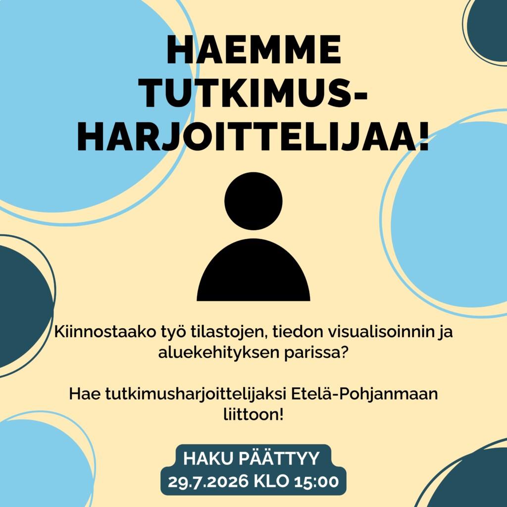 Banneri, jossa teksti "Haemme tutkimusharjoittelijaa".
