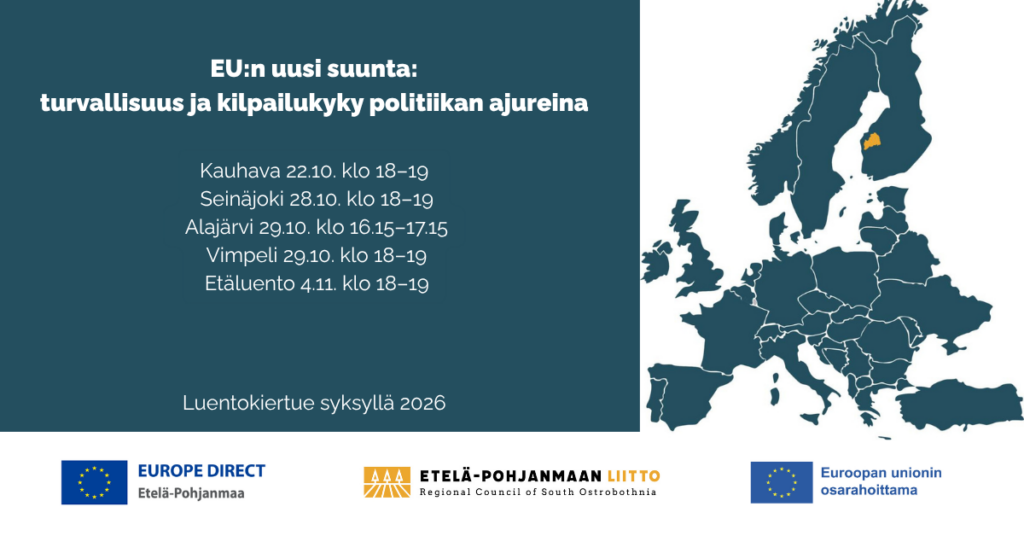 Luentoja pidetään syksyllä 2026 Kauhavalla, Seinäjoella, Alajärvellä ja Vimpelissä. Lisäksi Kurikan kansalaisopiston kanssa järjestetään etäluento.